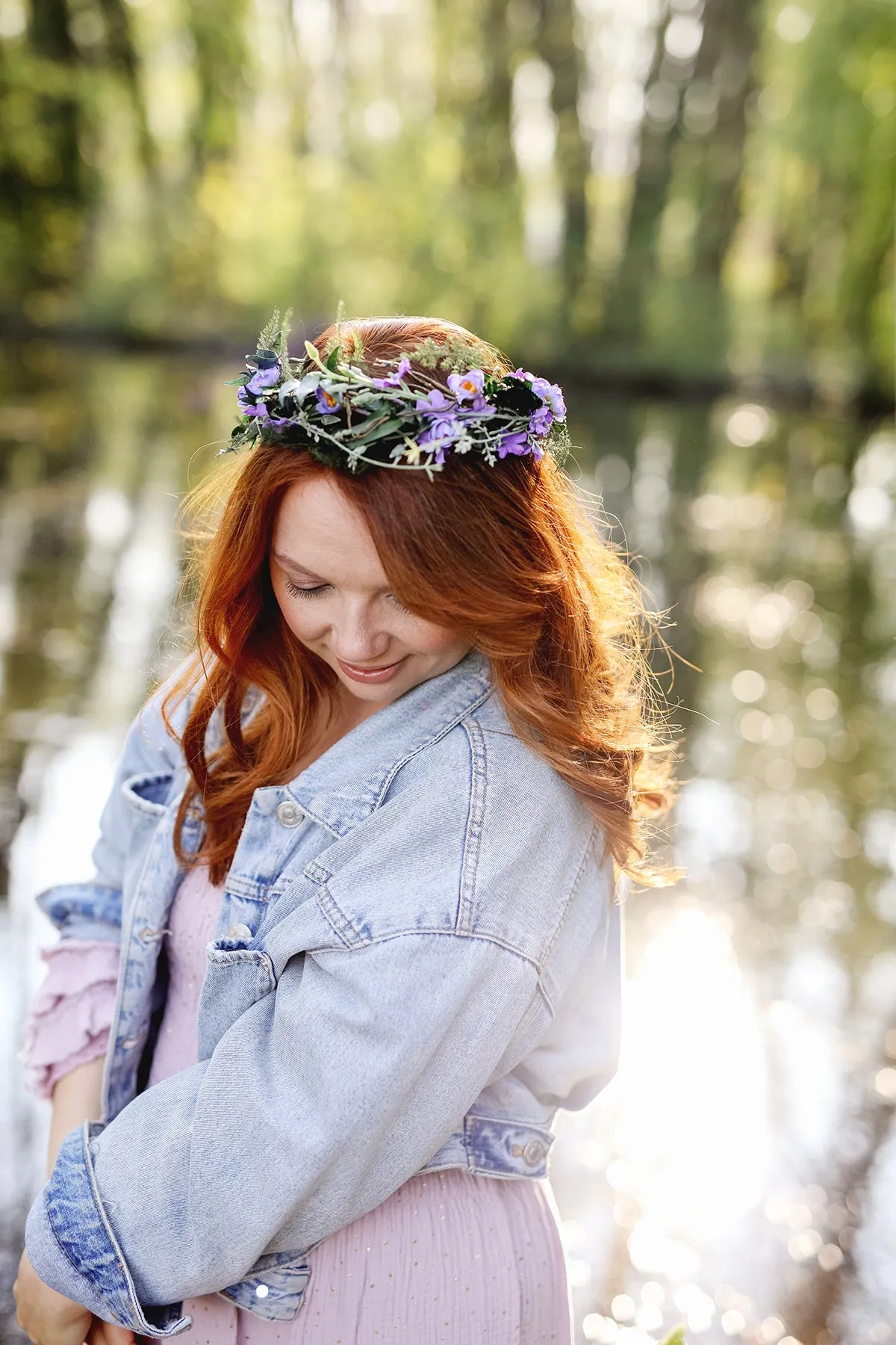 Purple bridal flower wreath Natural blumenkranz Wedding hair flowers Violet and green headpiece 2021 bridal inspiration Magaela Meadow