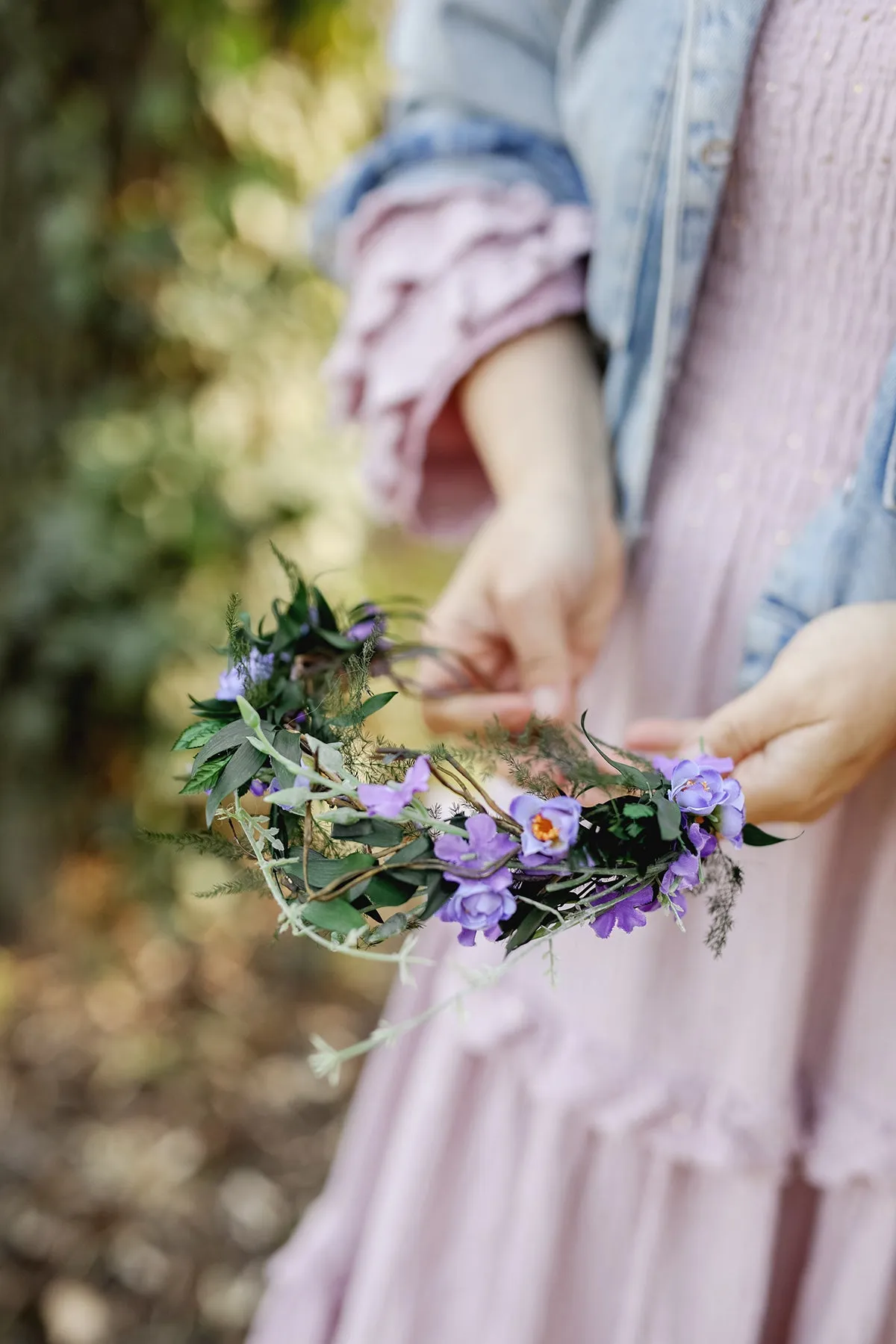 Purple bridal flower wreath Natural blumenkranz Wedding hair flowers Violet and green headpiece 2021 bridal inspiration Magaela Meadow