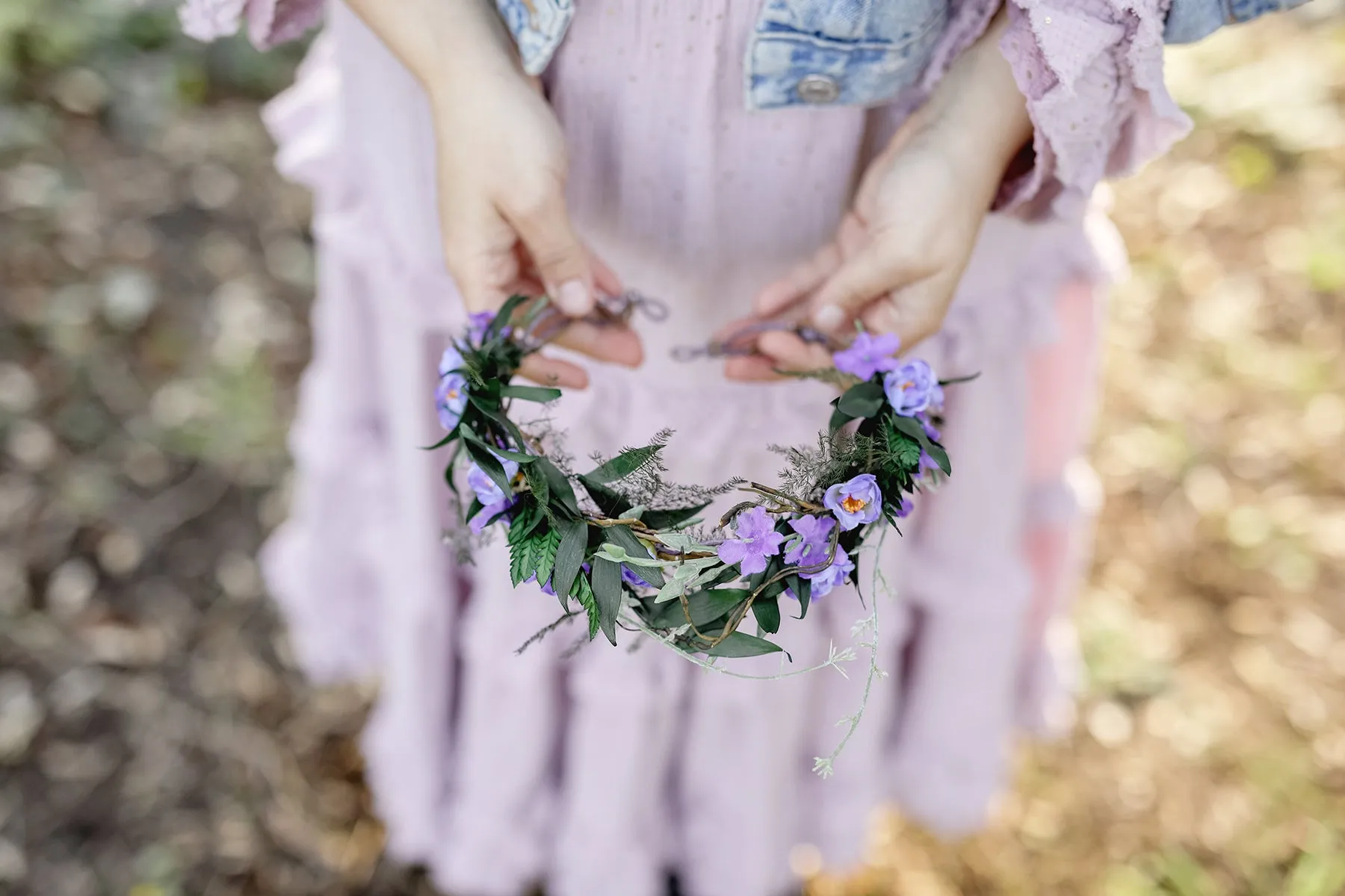 Purple bridal flower wreath Natural blumenkranz Wedding hair flowers Violet and green headpiece 2021 bridal inspiration Magaela Meadow