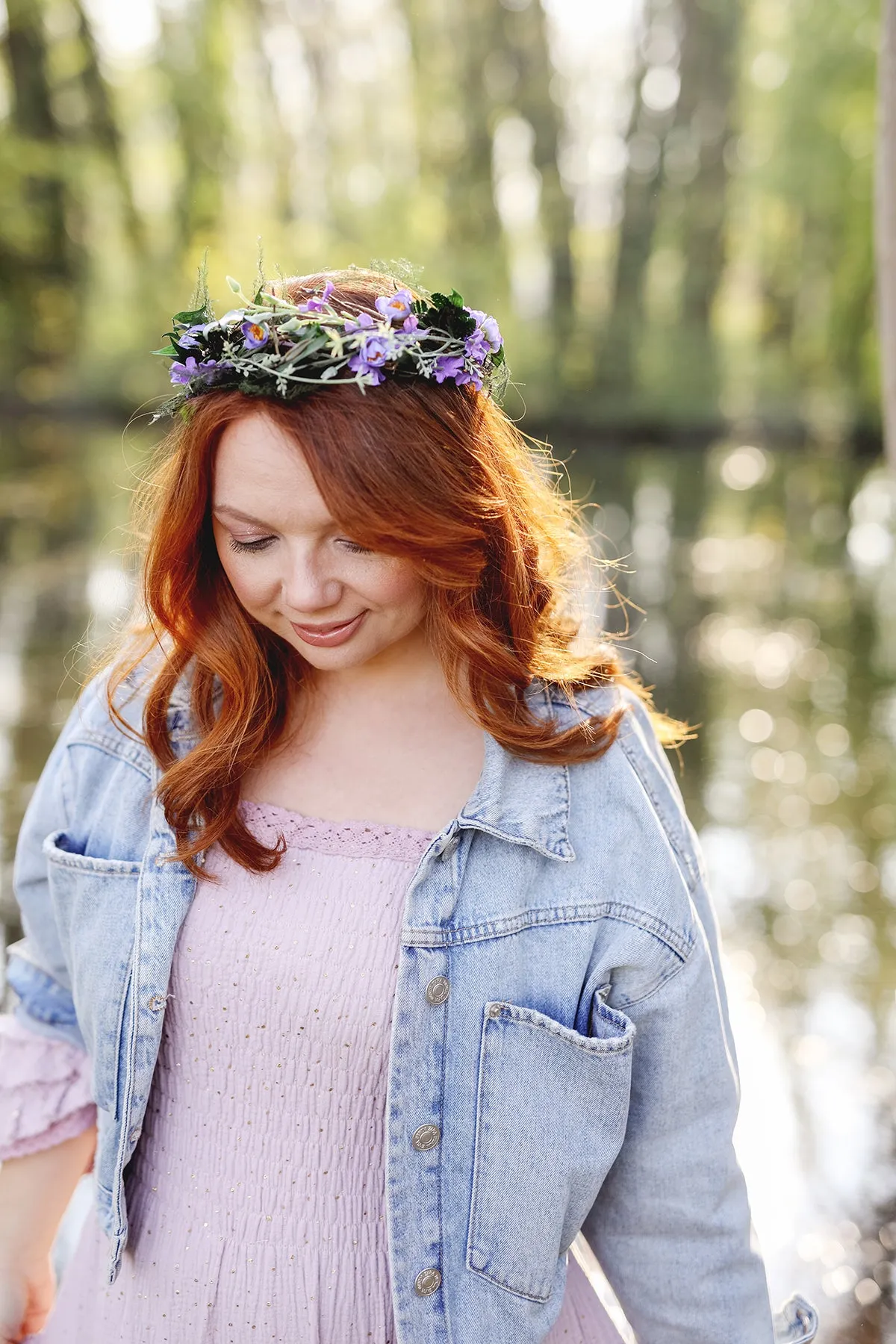 Purple bridal flower wreath Natural blumenkranz Wedding hair flowers Violet and green headpiece 2021 bridal inspiration Magaela Meadow