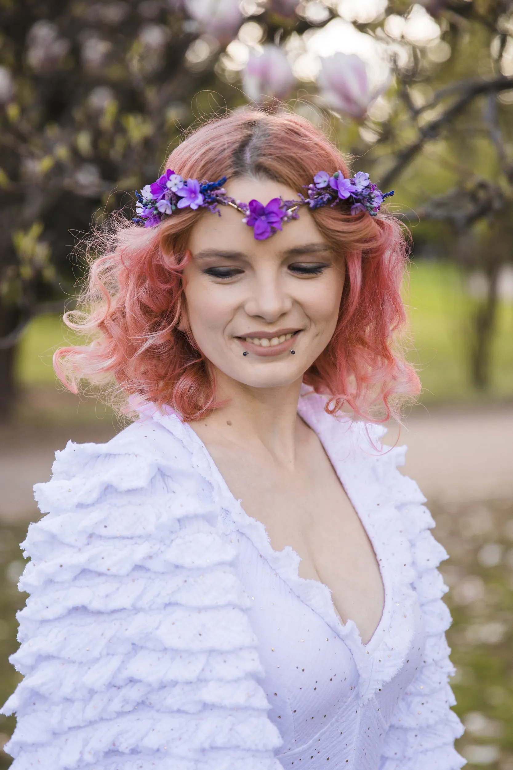 Purple flower elf tiara Lavender bridal elvish tiara Elf wedding headpiece Hair jewellery Elven photoshoot Natural fairy crown Magaela