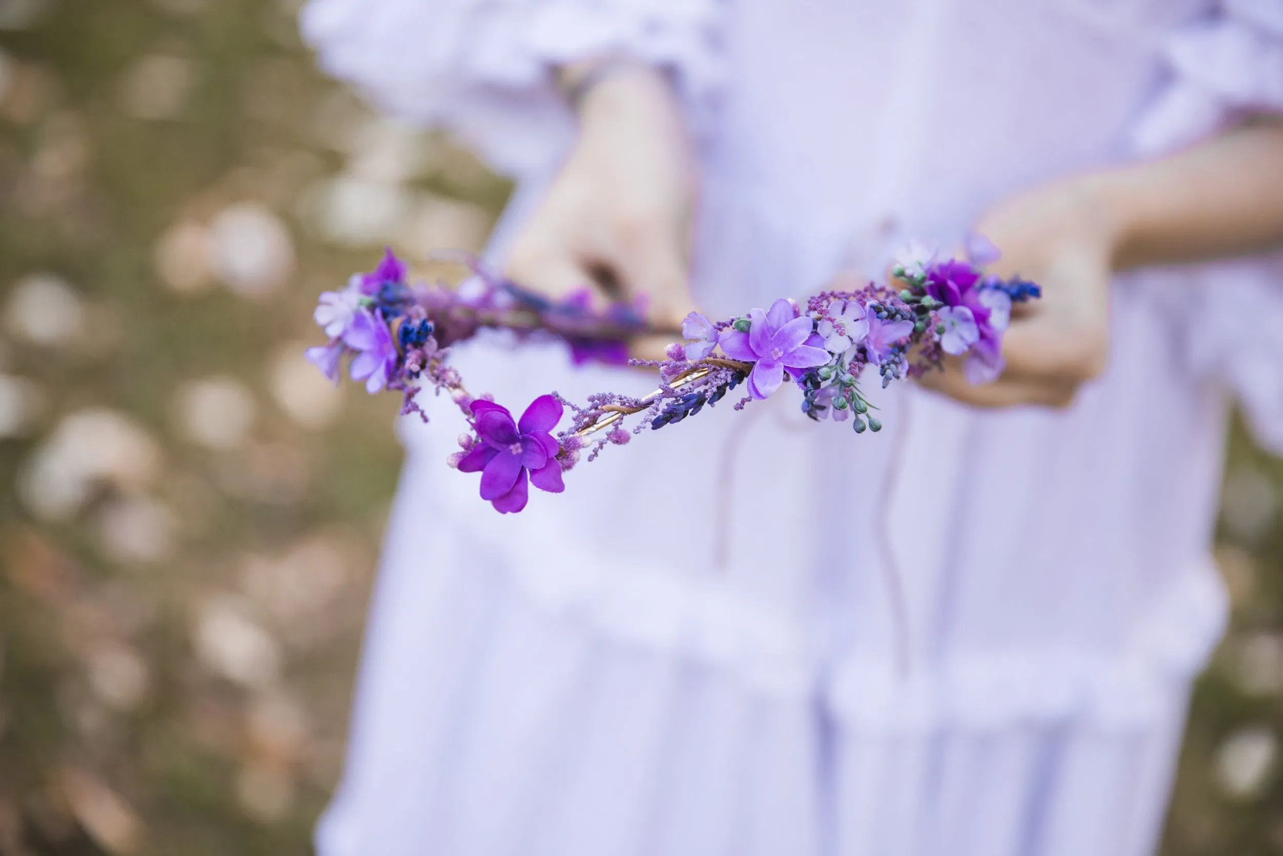 Purple flower elf tiara Lavender bridal elvish tiara Elf wedding headpiece Hair jewellery Elven photoshoot Natural fairy crown Magaela