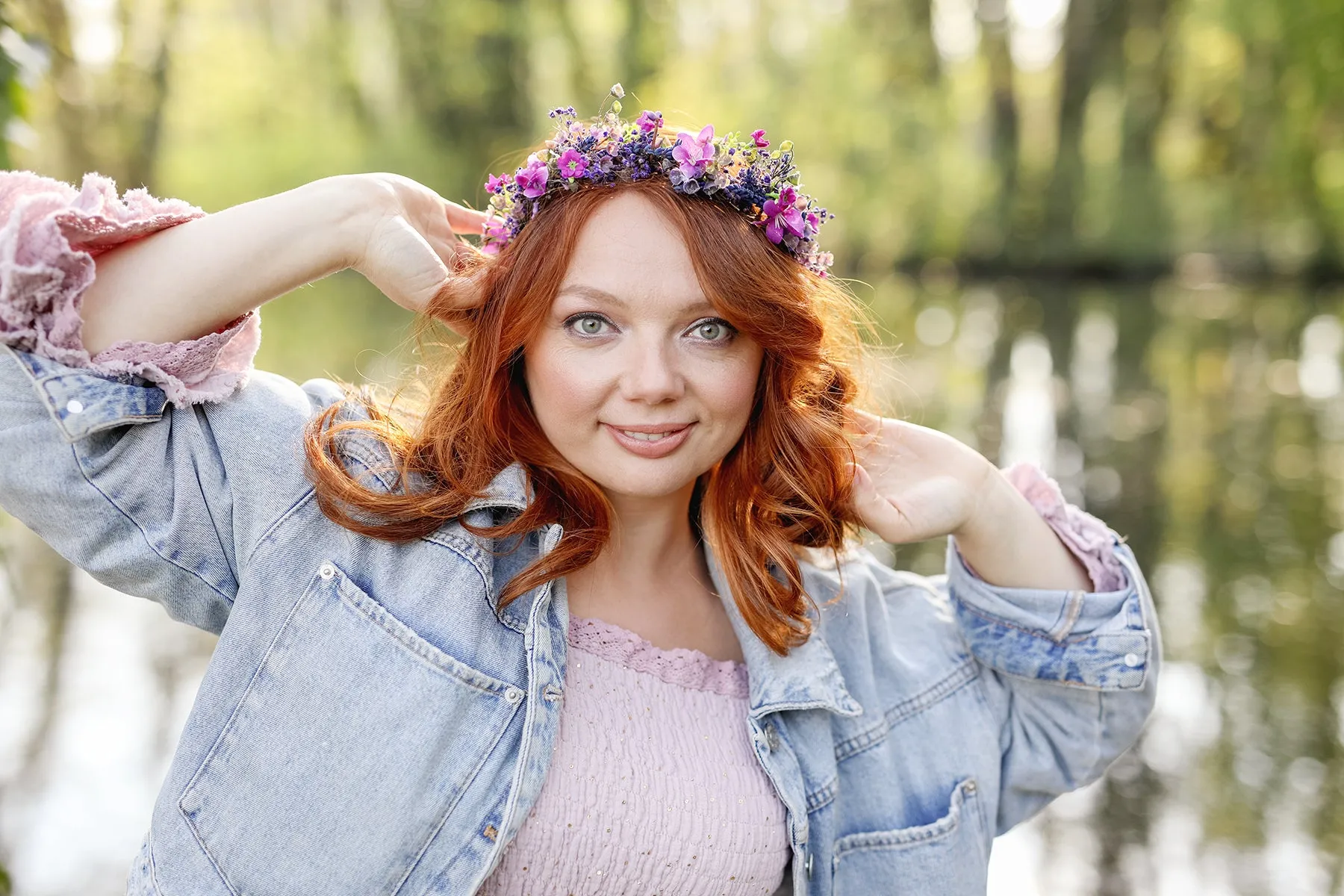 Purple flower half crown Bridal headpiece Durable wreath 2021 Wedding Lavender Natural looking crown Magaela Violet wedding accessories