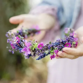 Purple flower half crown Bridal headpiece Durable wreath 2021 Wedding Lavender Natural looking crown Magaela Violet wedding accessories