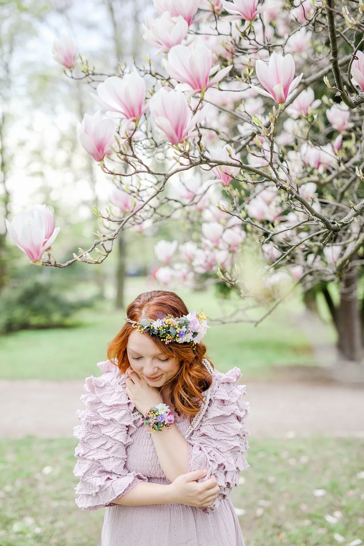 Romantic bridal crown Meadow hair wreath Wedding hair flowers Bridal accessories Comfortable headpiece Wedding 2021 Magaela One side flowers