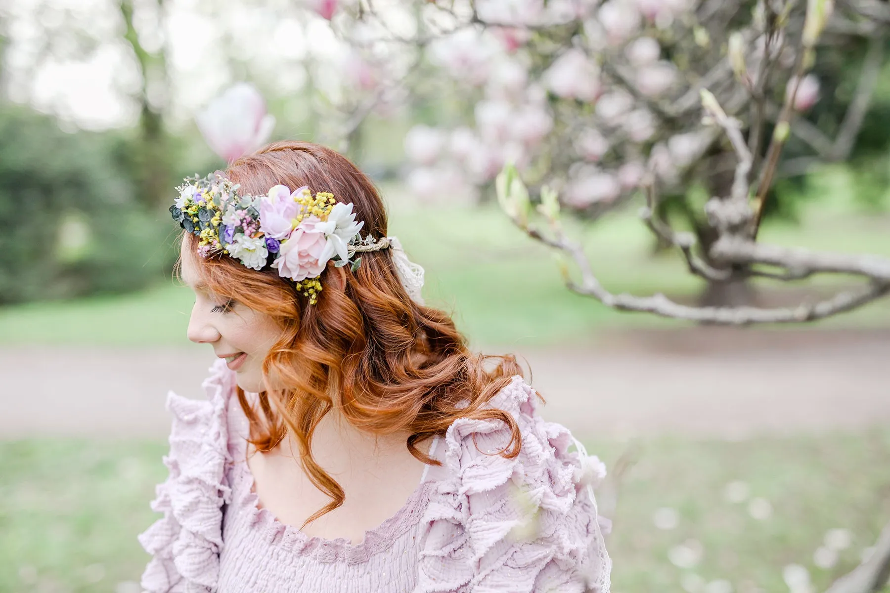 Romantic bridal crown Meadow hair wreath Wedding hair flowers Bridal accessories Comfortable headpiece Wedding 2021 Magaela One side flowers