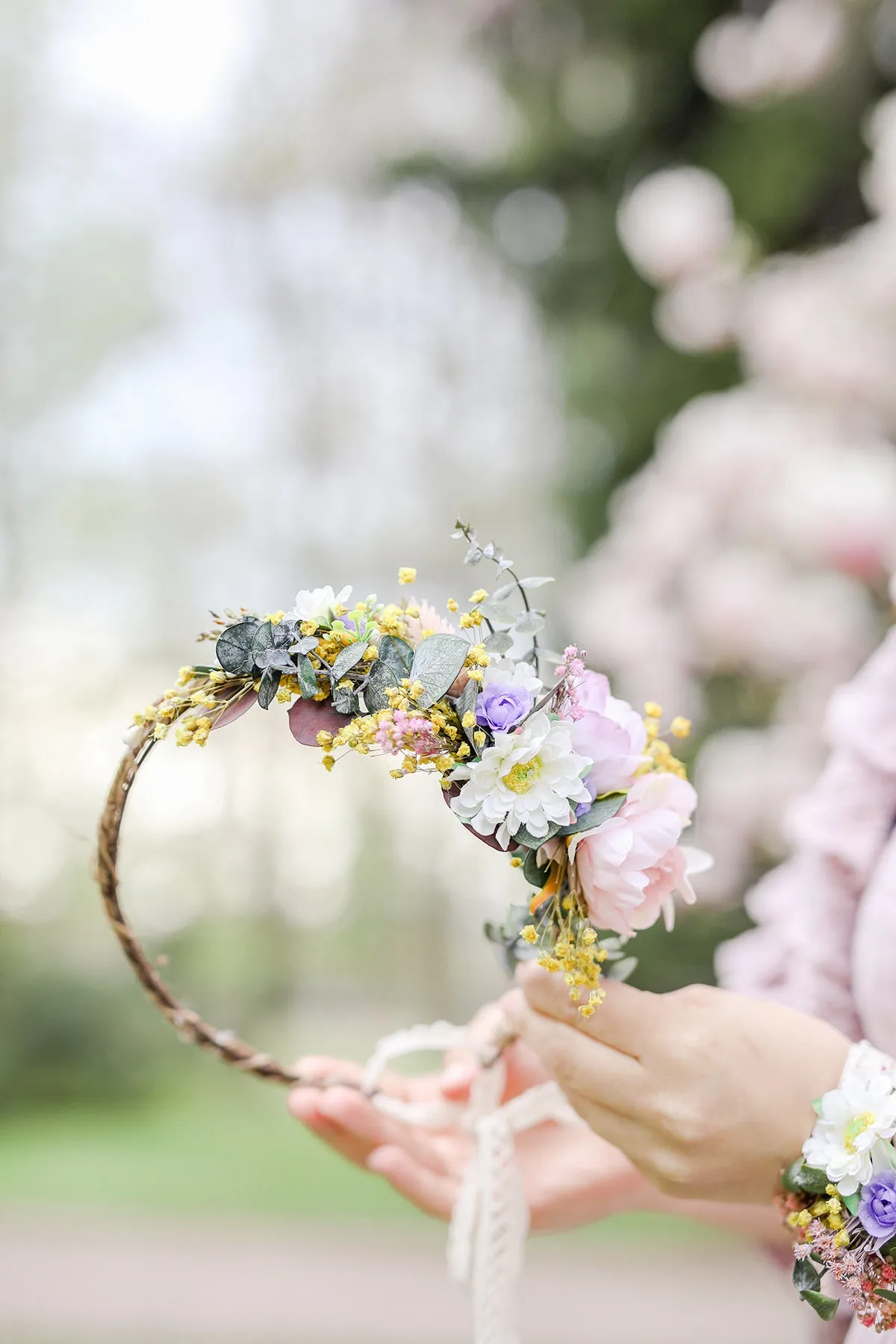 Romantic bridal crown Meadow hair wreath Wedding hair flowers Bridal accessories Comfortable headpiece Wedding 2021 Magaela One side flowers