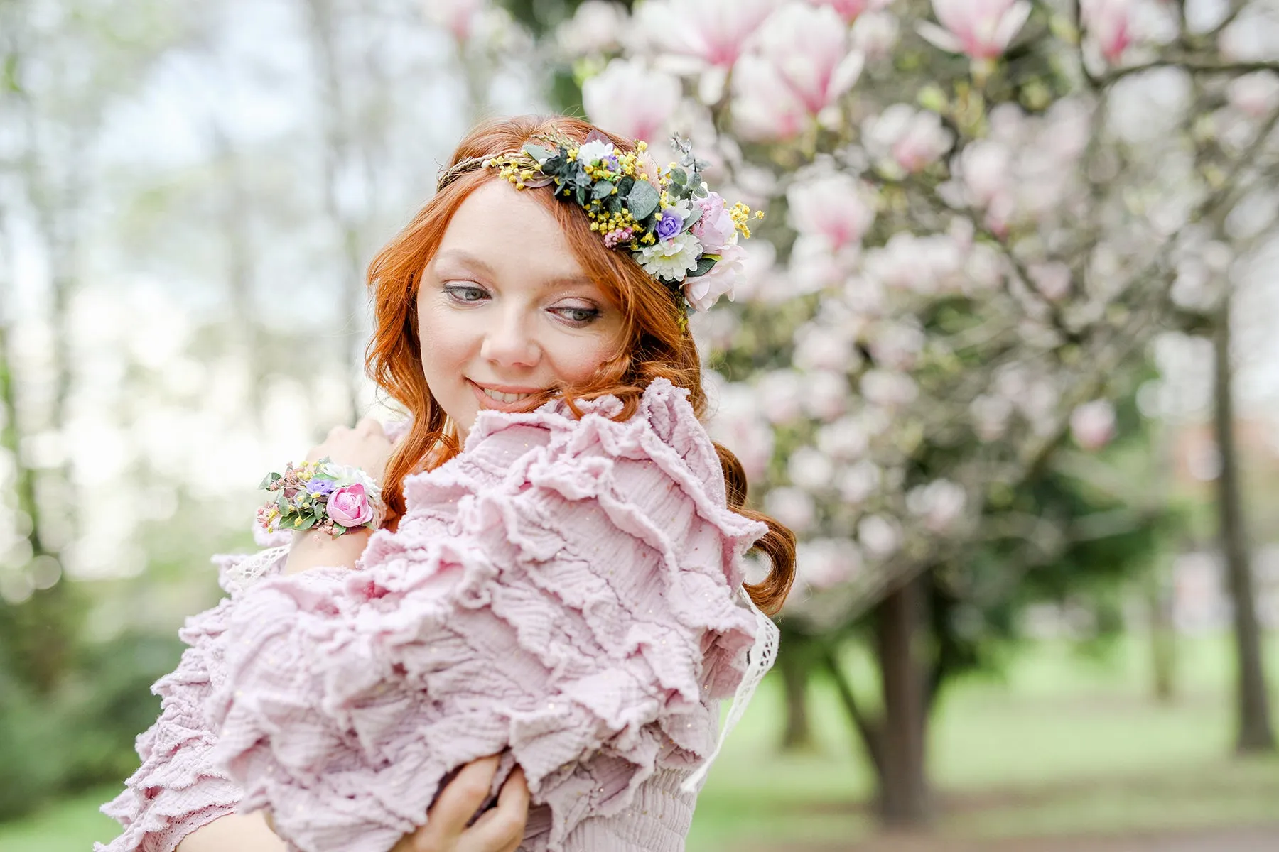 Romantic bridal crown Meadow hair wreath Wedding hair flowers Bridal accessories Comfortable headpiece Wedding 2021 Magaela One side flowers