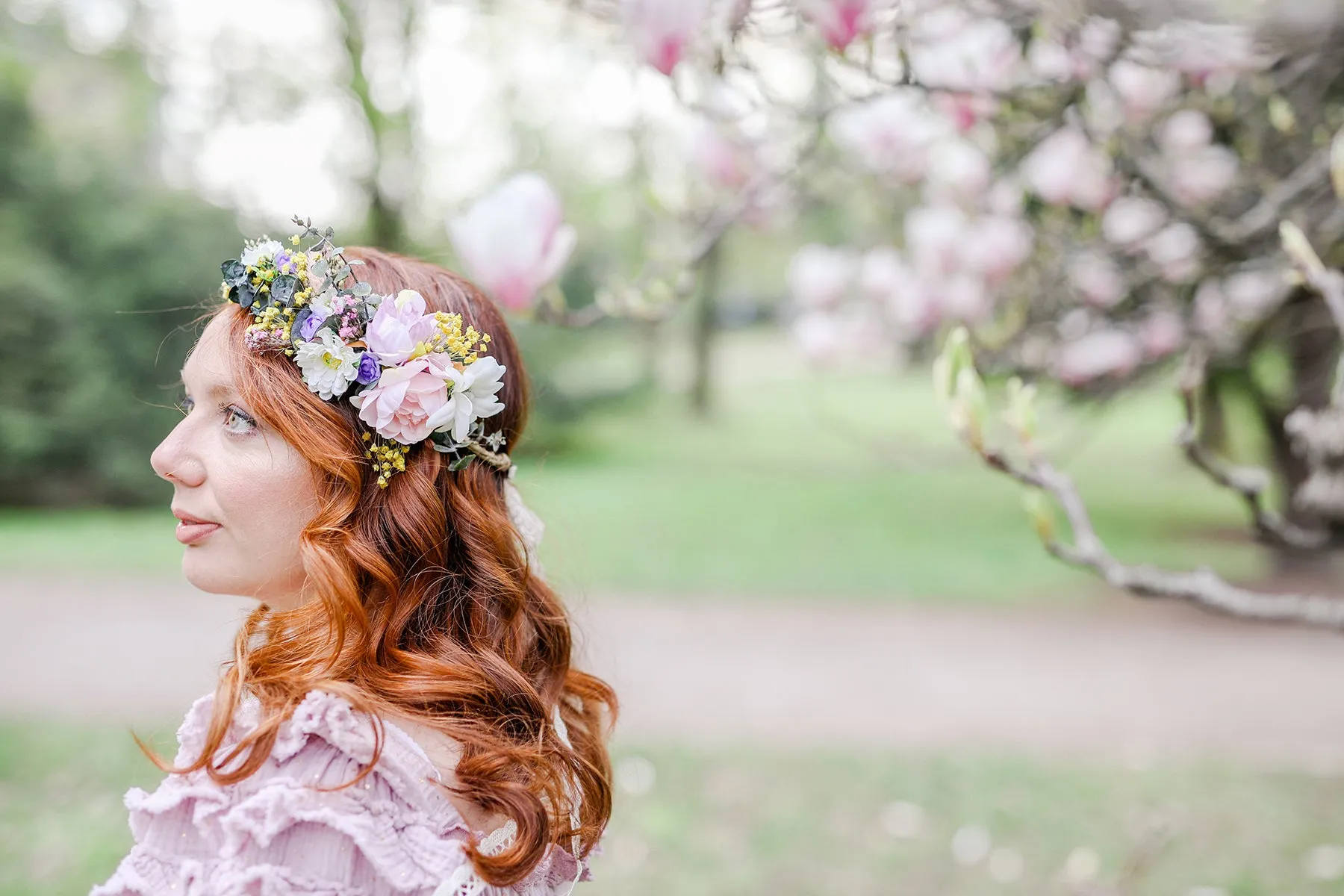 Romantic bridal crown Meadow hair wreath Wedding hair flowers Bridal accessories Comfortable headpiece Wedding 2021 Magaela One side flowers