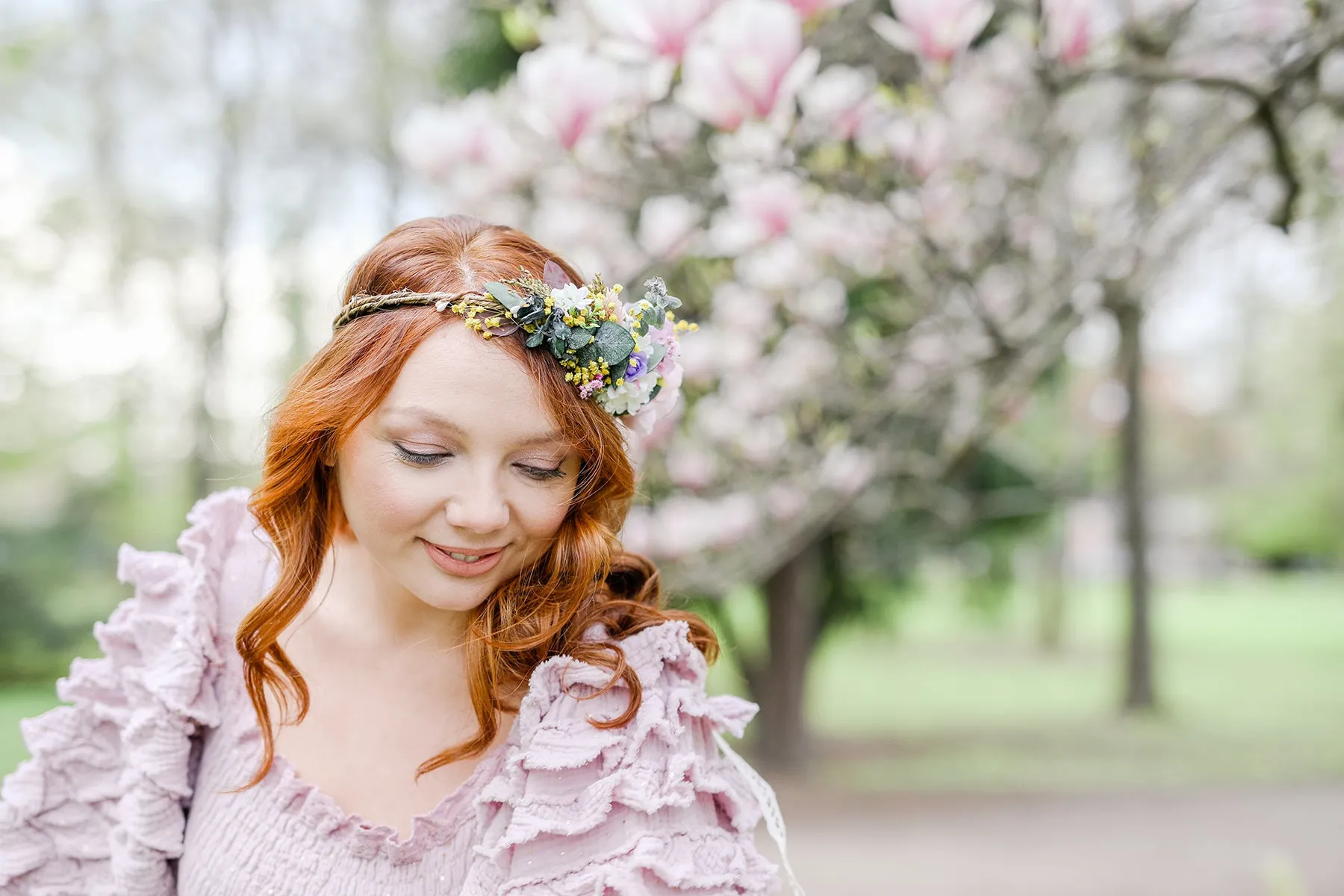 Romantic bridal crown Meadow hair wreath Wedding hair flowers Bridal accessories Comfortable headpiece Wedding 2021 Magaela One side flowers