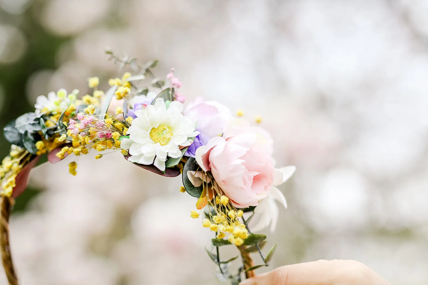 Romantic bridal crown Meadow hair wreath Wedding hair flowers Bridal accessories Comfortable headpiece Wedding 2021 Magaela One side flowers