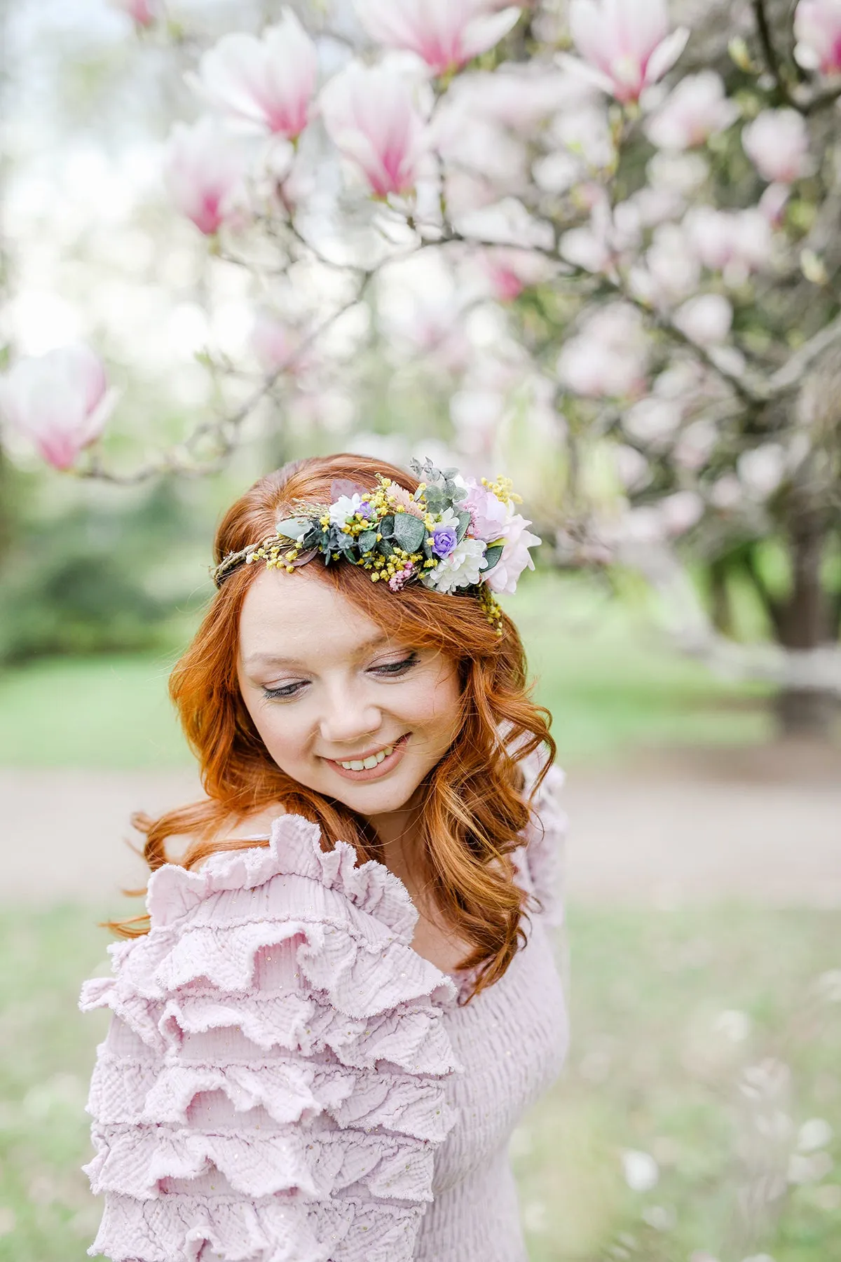 Romantic bridal crown Meadow hair wreath Wedding hair flowers Bridal accessories Comfortable headpiece Wedding 2021 Magaela One side flowers