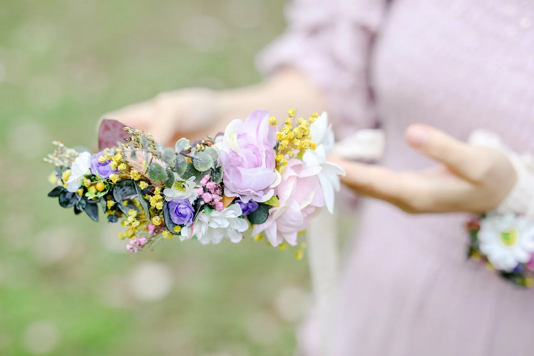 Romantic bridal crown Meadow hair wreath Wedding hair flowers Bridal accessories Comfortable headpiece Wedding 2021 Magaela One side flowers