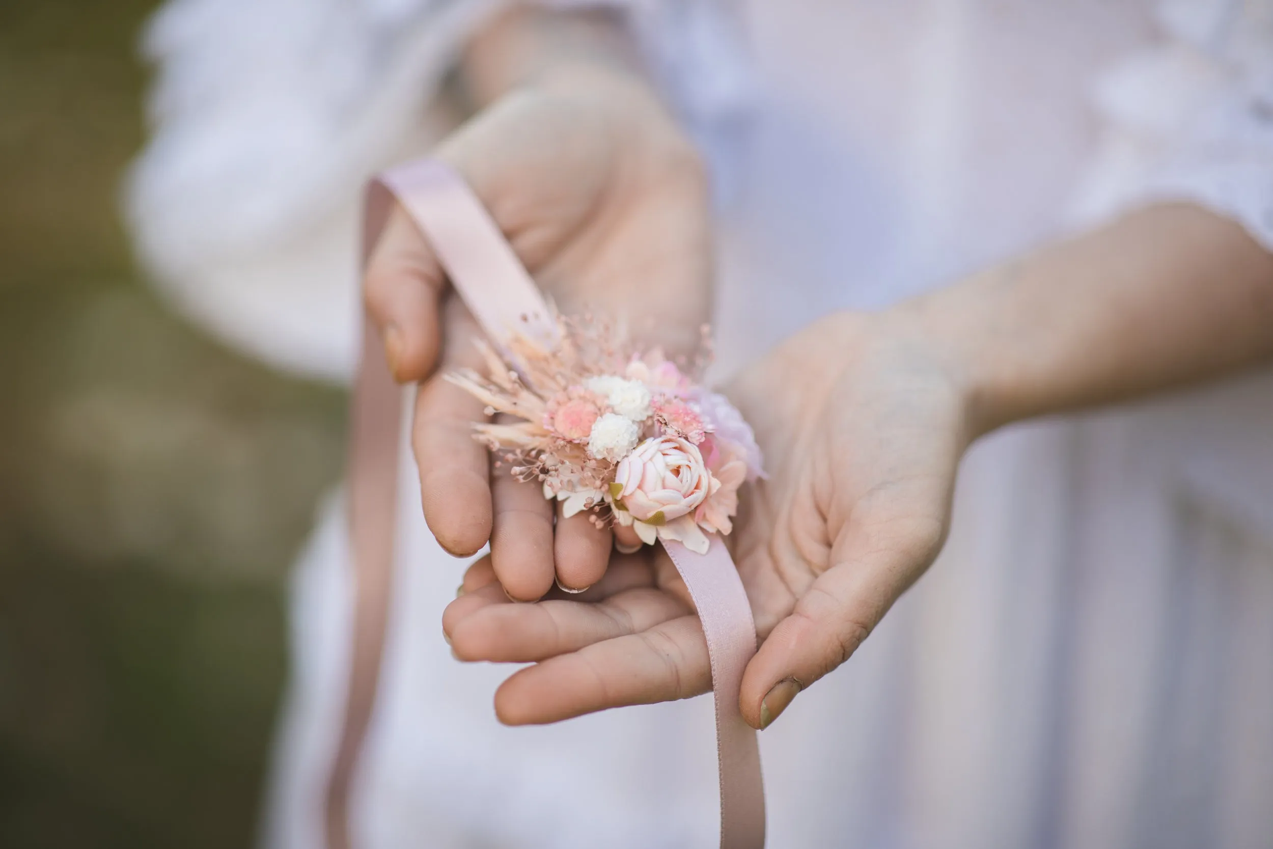 Romantic flower bracelet Blush and ivory bridal wrist corsage Preserved flowers Peony bracelet Bridesmaids gift Magaela Pale pink and cream