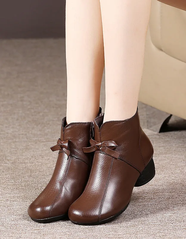 Spring Retro Bow-Knot Chunky Heel Boots