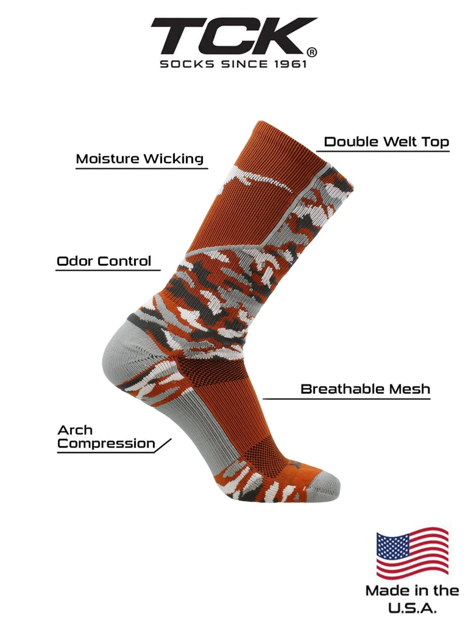 Texas Longhorns Woodland Camo Crew Socks