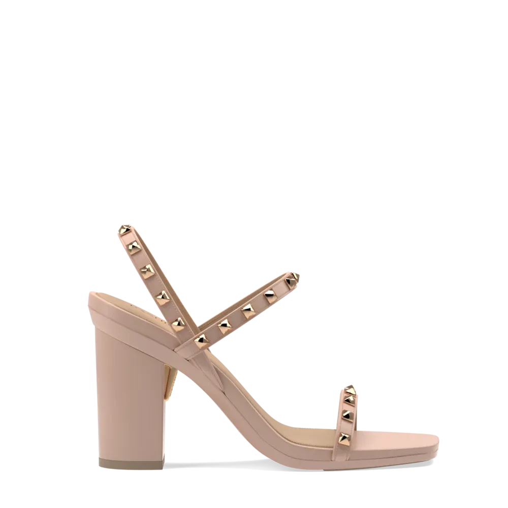 The Miranda - Taupe Blush Leather Stud   Block Heel Kit 4 Taupe Blush-FINAL SALE