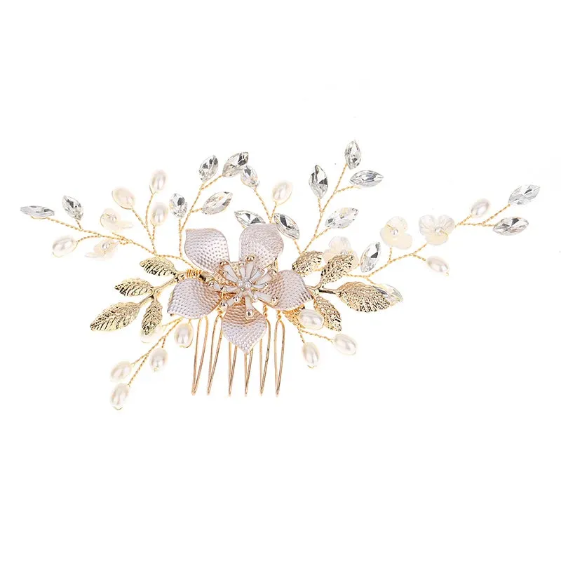 Tiara Wedding Hair Comb Clip Flower Women Wedding Hair Jewelry Headband Pearl Rhinestone Bride Headpiece Bridal Hair Accessories