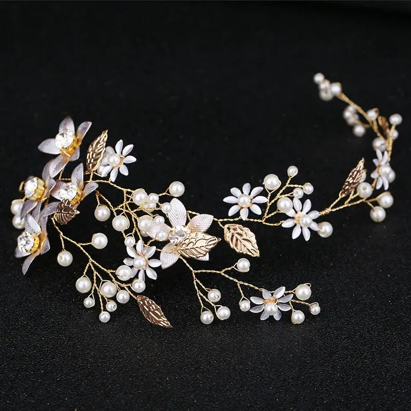 Tiara Wedding Hair Comb Clip Flower Women Wedding Hair Jewelry Headband Pearl Rhinestone Bride Headpiece Bridal Hair Accessories